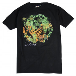 T-Shirt Noir Motif Celte Vert Orange et Blanc